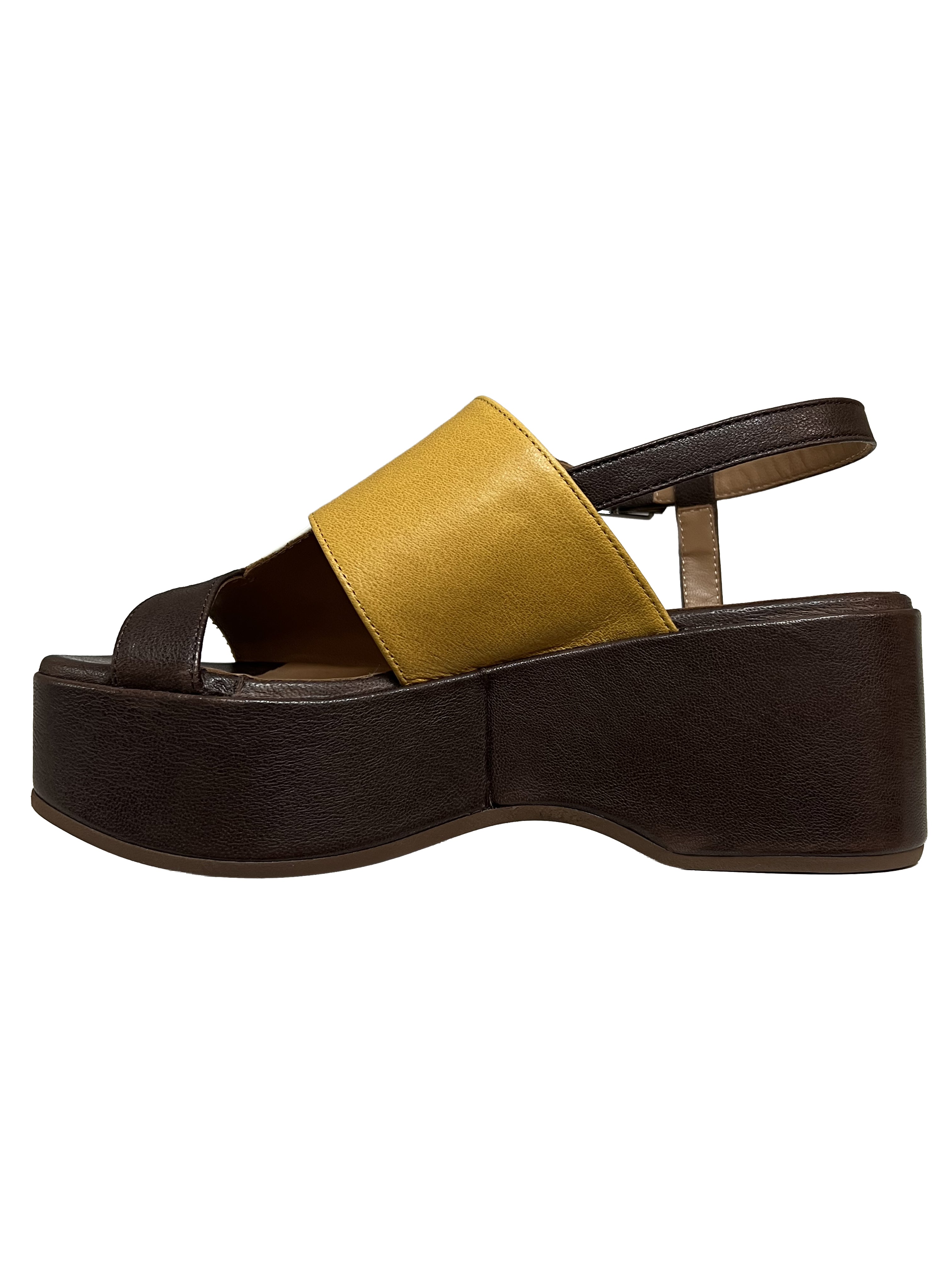 GIANMARCO SORELLI sandalo donna marrone/panna/senape 3075/ADEL zeppa Made in Italy