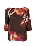 LIVIANA CONTI L6SU02 GIOVI blusa donna trapezio fiore macro bordeaux/arancio