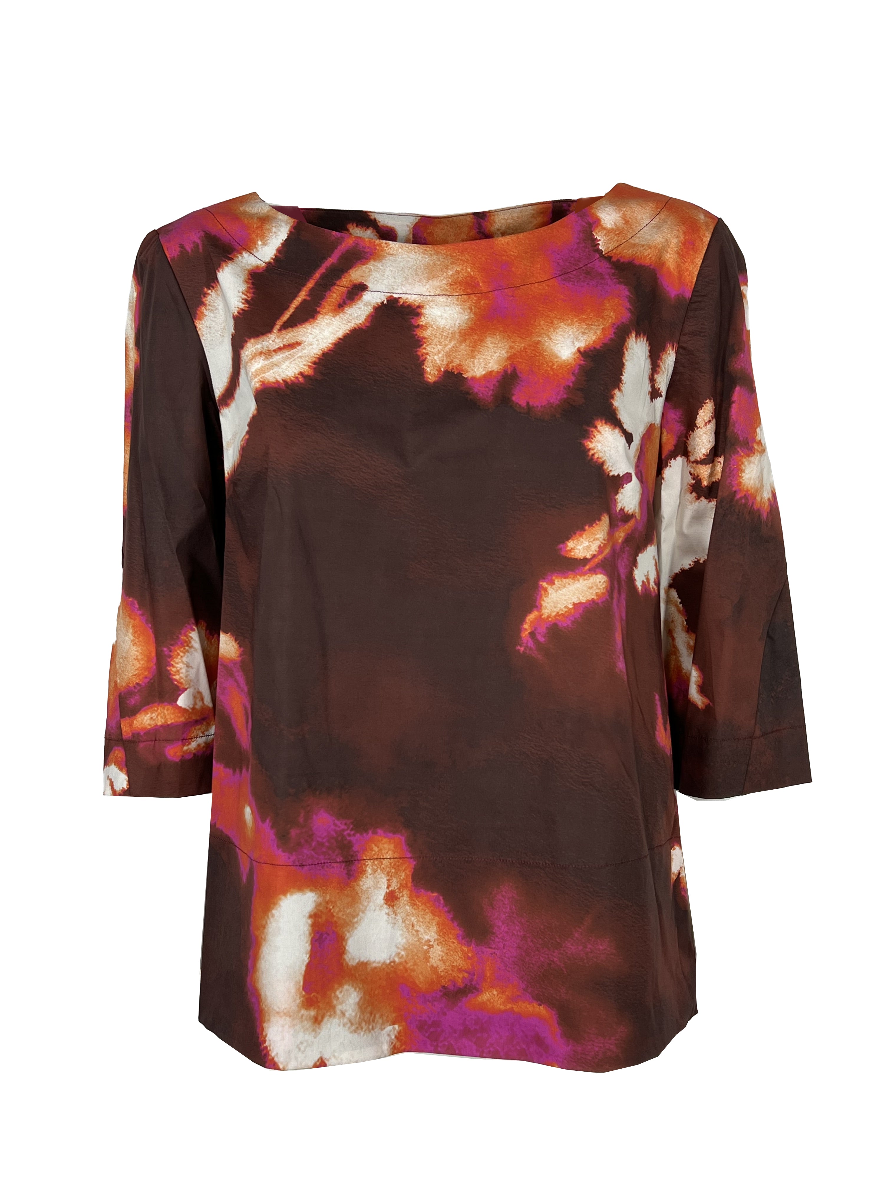 LIVIANA CONTI L6SU02 GIOVI blusa donna trapezio fiore macro bordeaux/arancio