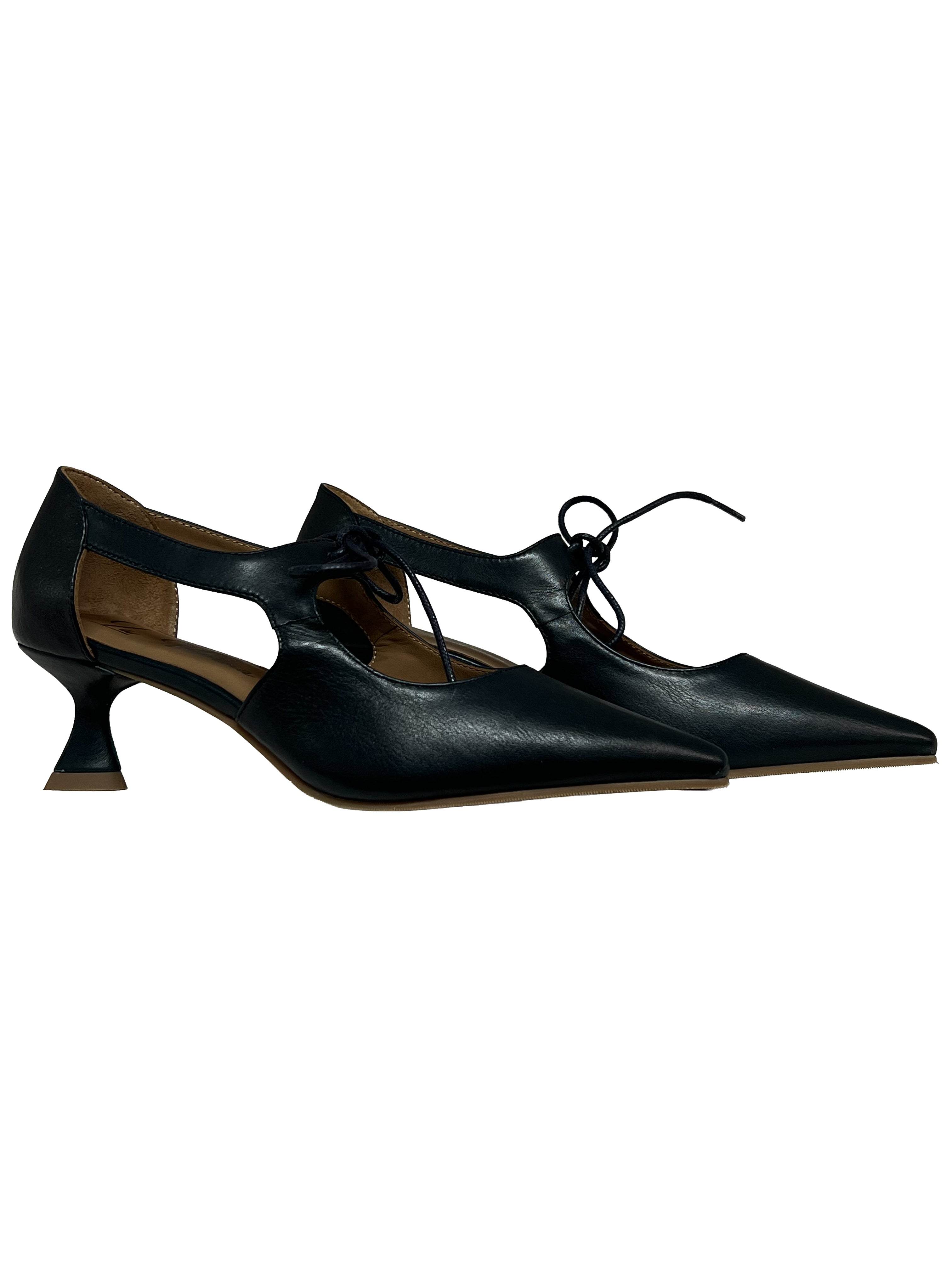 LA VITRINA LACEY 50 scarpa donna blu a punta con lacci pelle