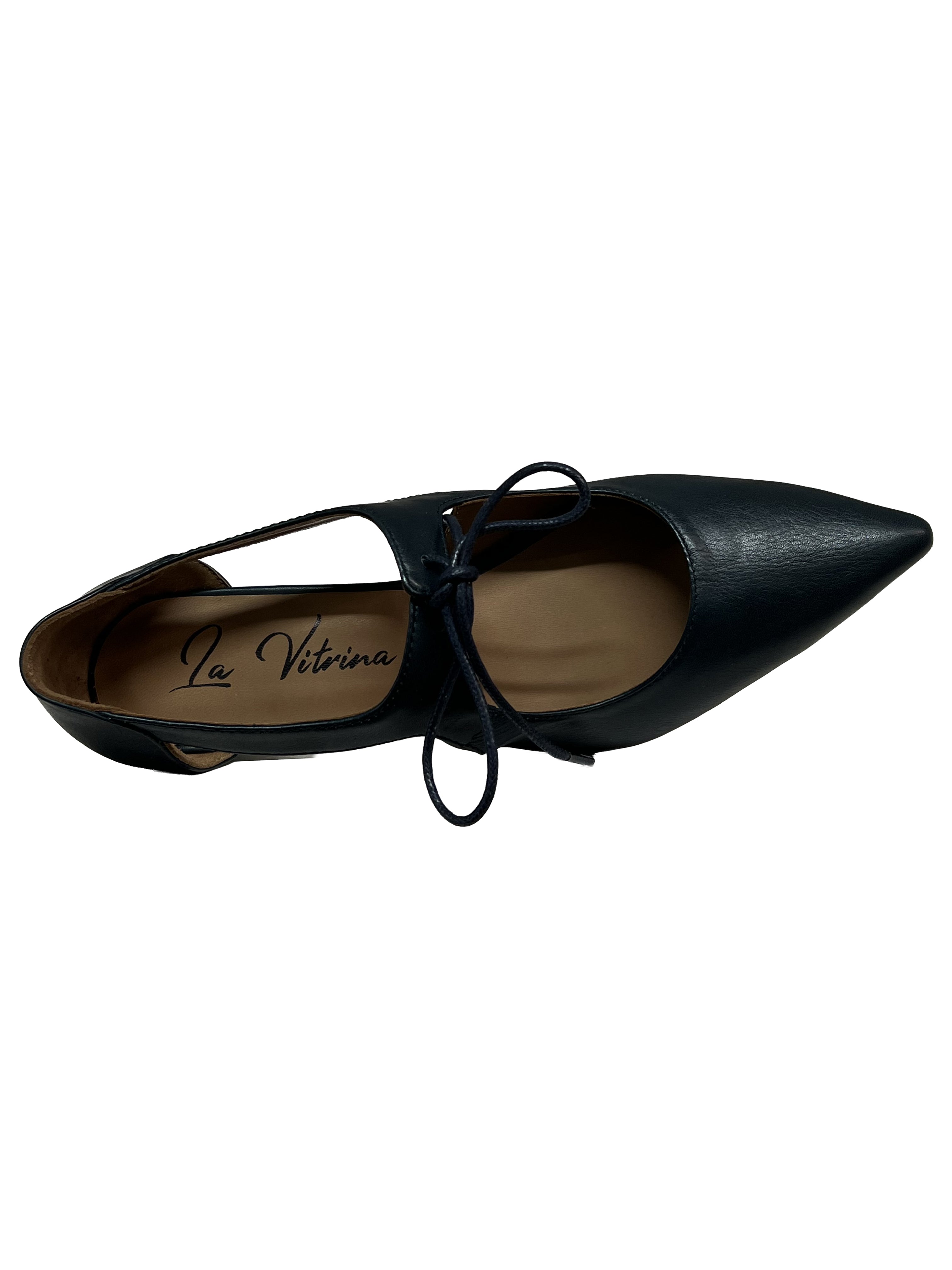 LA VITRINA LACEY 50 scarpa donna blu a punta con lacci pelle