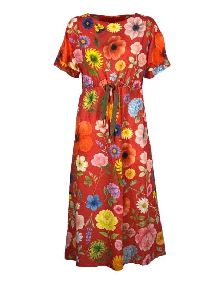 4.10 BottegaChilometriZero DD26708 abito donna floreale rosso Made in Italy