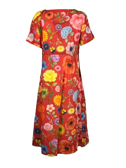4.10 BottegaChilometriZero DD26708 abito donna floreale rosso Made in Italy