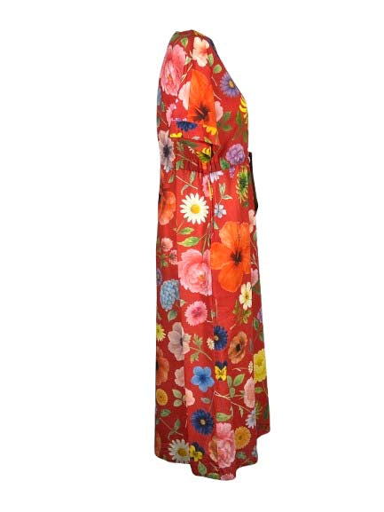 4.10 BottegaChilometriZero DD26708 abito donna floreale rosso Made in Italy