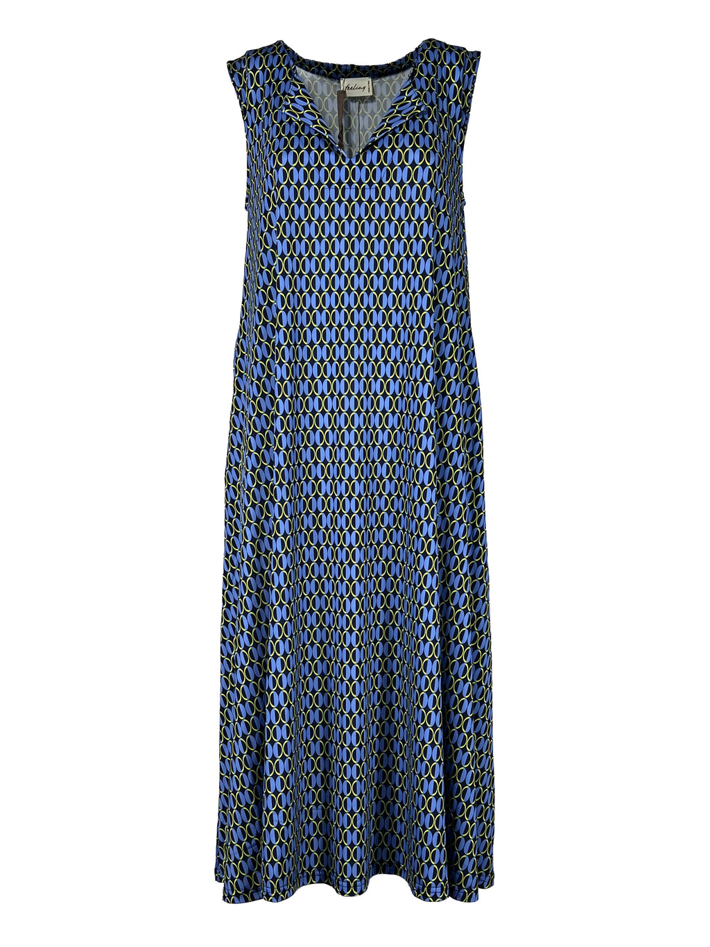 FEELING by JUSTMINE E2699 6135 abito donna fantasia blu Made in Italy