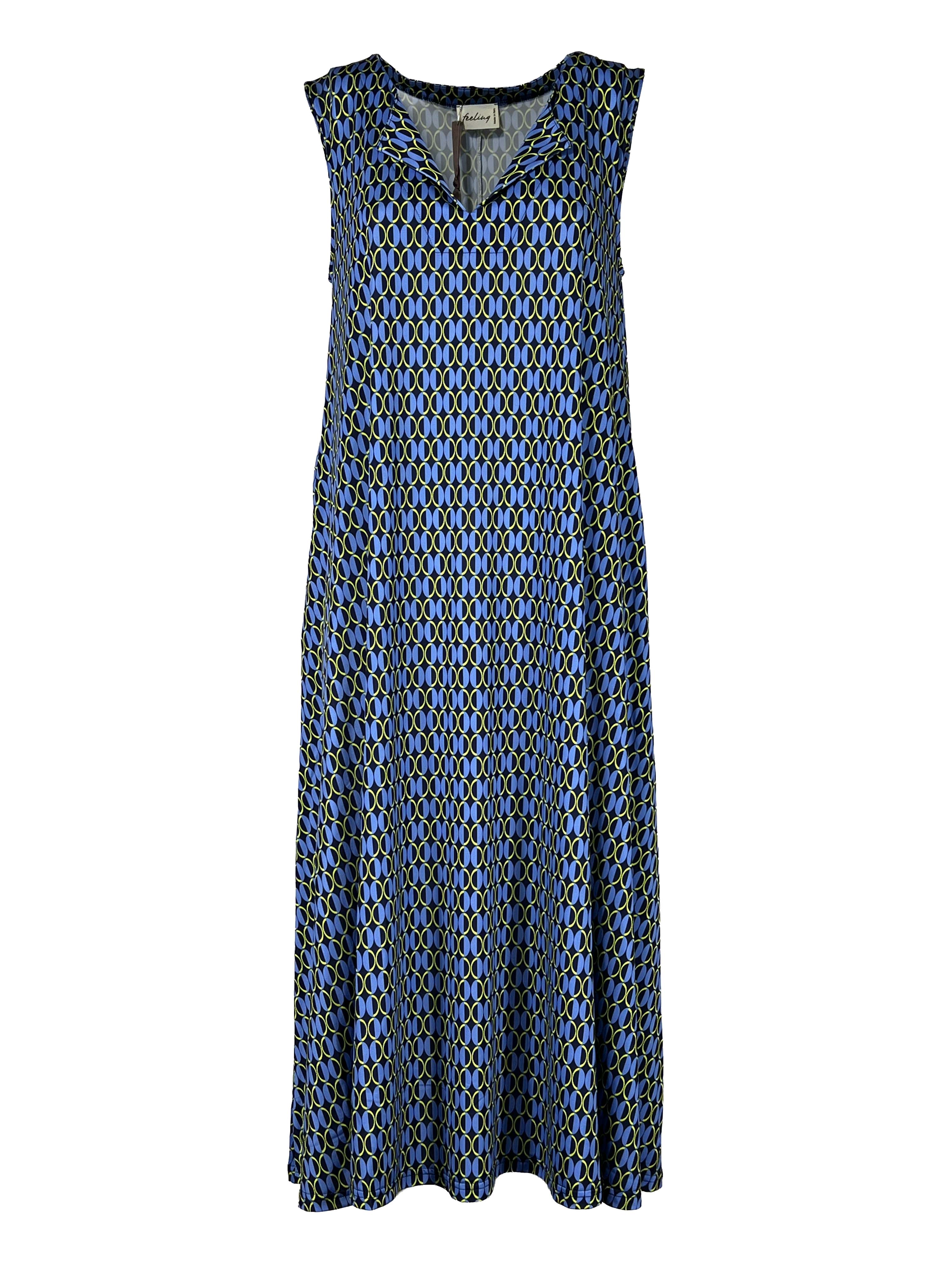 FEELING by JUSTMINE E2699 6135 abito donna fantasia blu Made in Italy