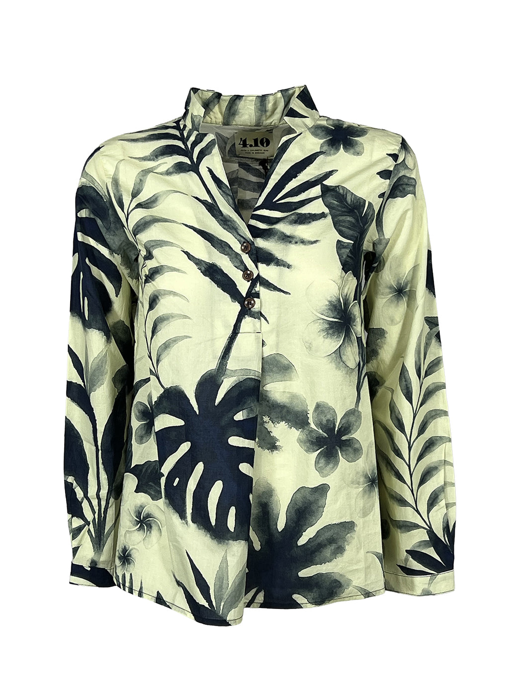4.10 BottegaChilometriZero DD26805 GURU camicia donna tropical giallo chiaro / grigio / blu Made in Italy