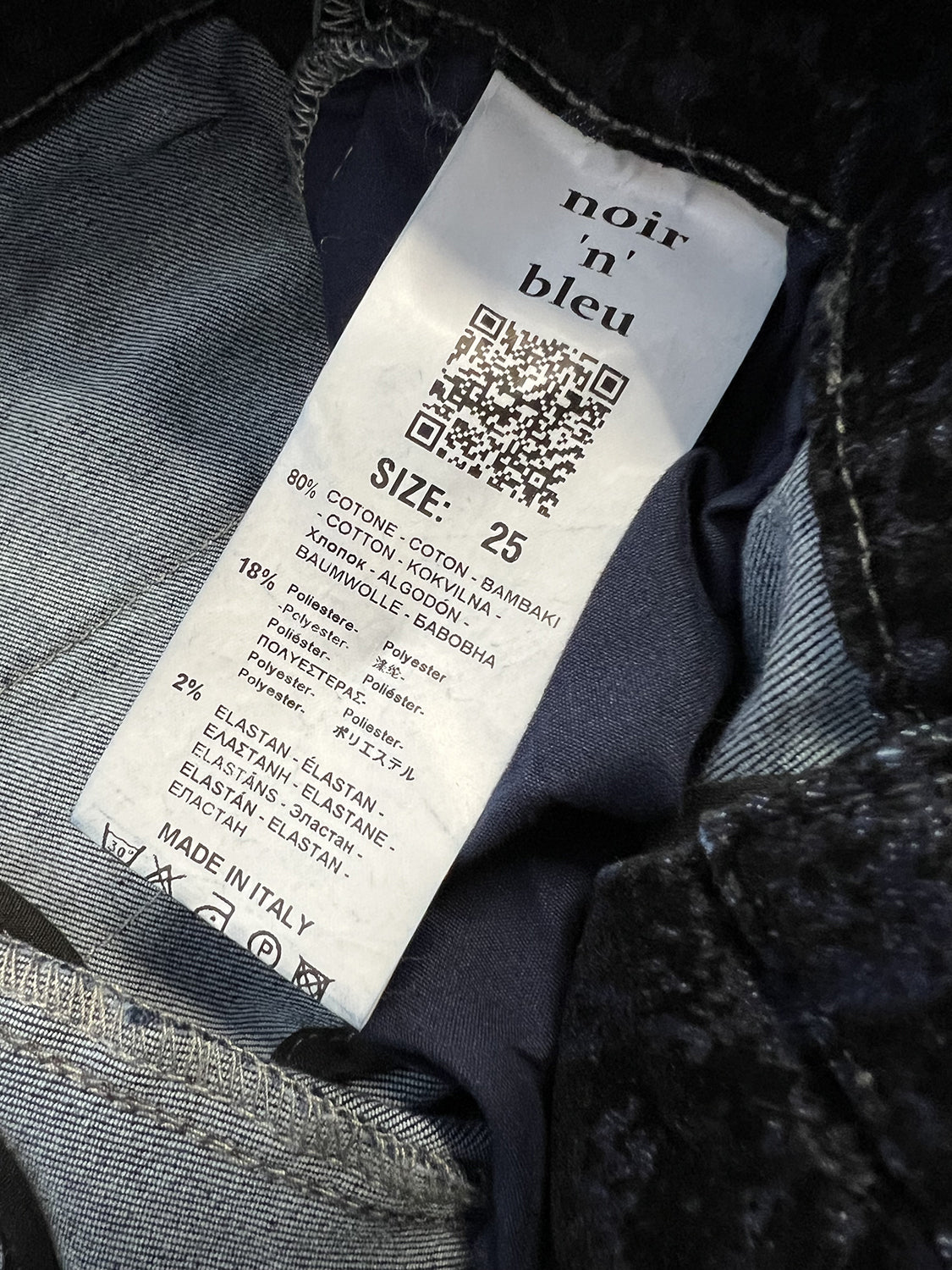 NOIR’N’BLEU ARIANE CHINOS-39 Jeans Palazzo Donna Floccato Denim Blu/Nero Made in Italy