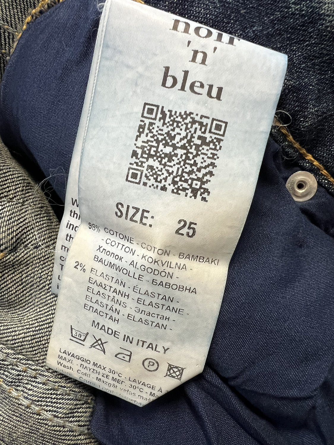 NOIR’N’BLEU LISETTE-76 Jeans Donna Tapered Denim Lavato con Rotture Made in Italy