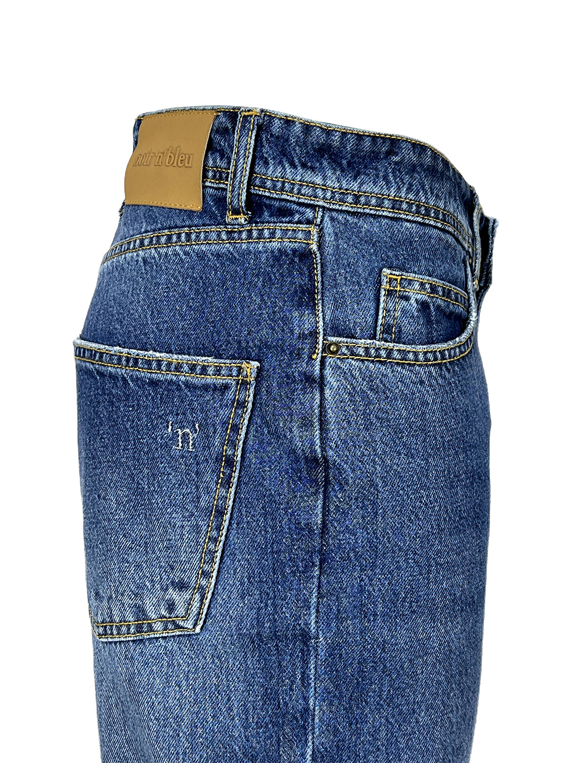 NOIR’N’BLEU IRISH-22 Jeans Donna Straight Blu Medio Stone Washed 100% Cotone Made in Italy