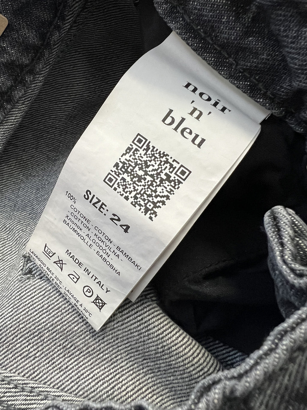 NOIR’N’BLEU ARIA-13 Jeans Donna Grigio Stone Washed Gamba Larga Vita Alta Made in Italy