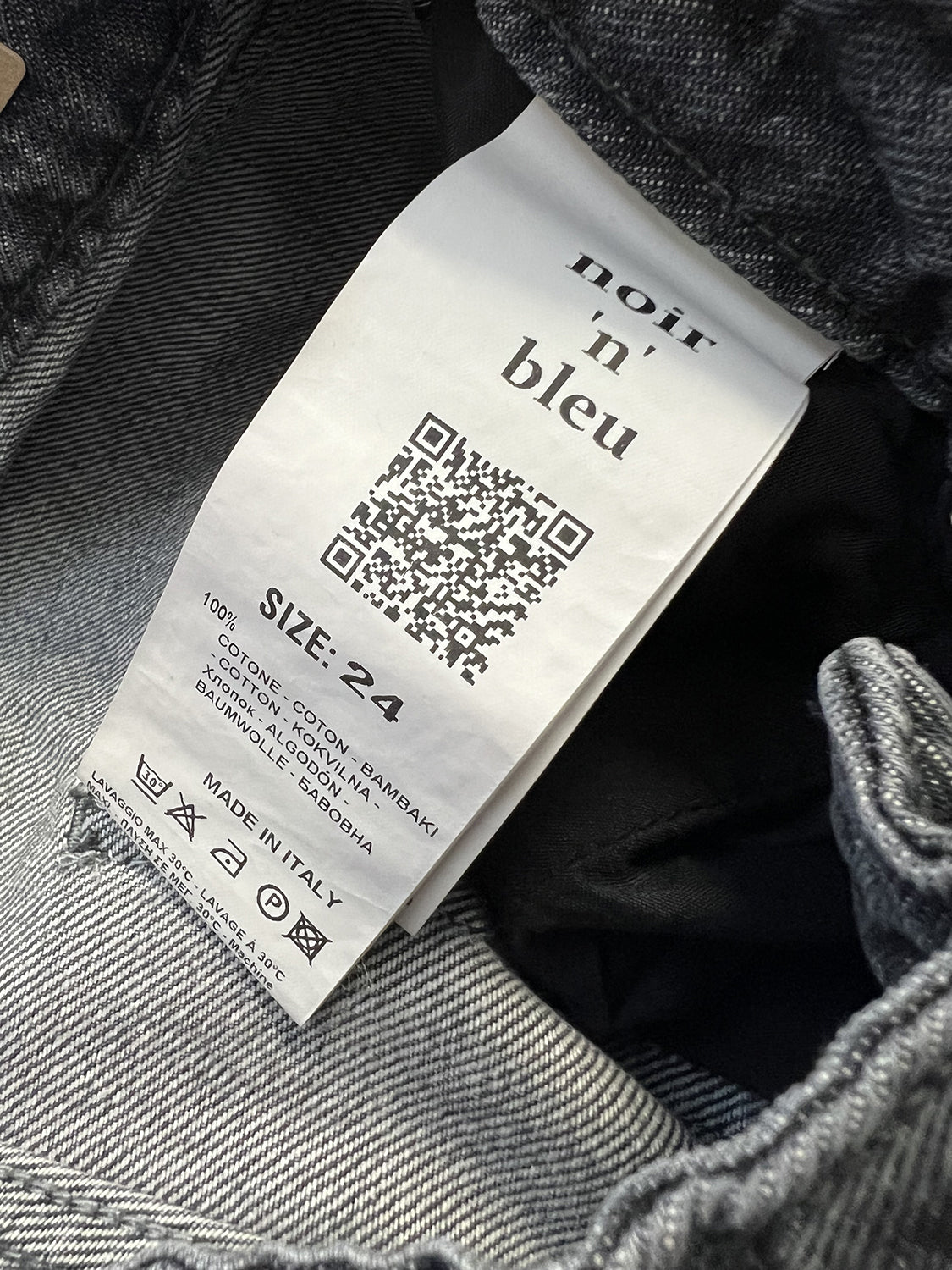 NOIR’N’BLEU ARIA-13 Jeans Donna Grigio Stone Washed Gamba Larga Vita Alta Made in Italy