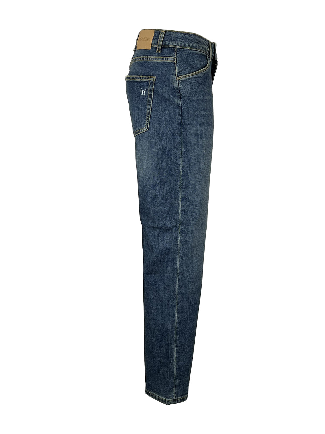 NOIR’N’BLEU LISETTE-76 Jeans Donna Tapered Denim Lavato con Rotture Made in Italy
