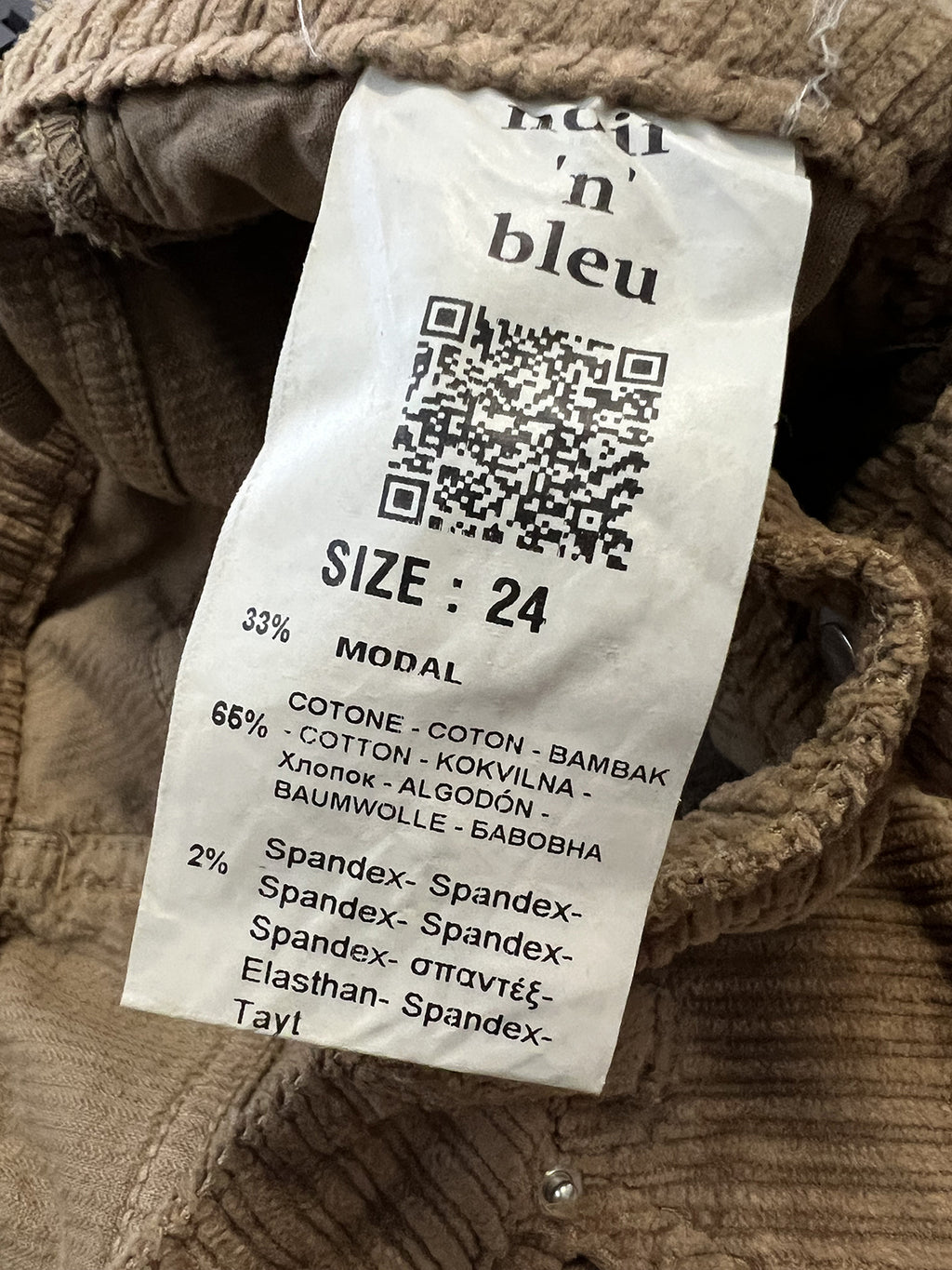 NOIR’N’BLEU ARIA-12 Jeans Donna Velluto Costa Francese Biscotto Gamba Larga Made in Italy