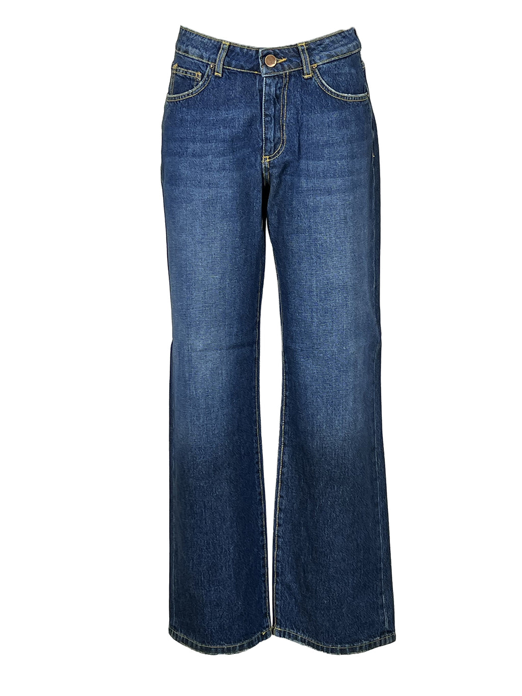 NOIR’N’BLEU ARIA-L331 Jeans Donna Blu Stone Washed Gamba Larga Vita Alta Made in Italy