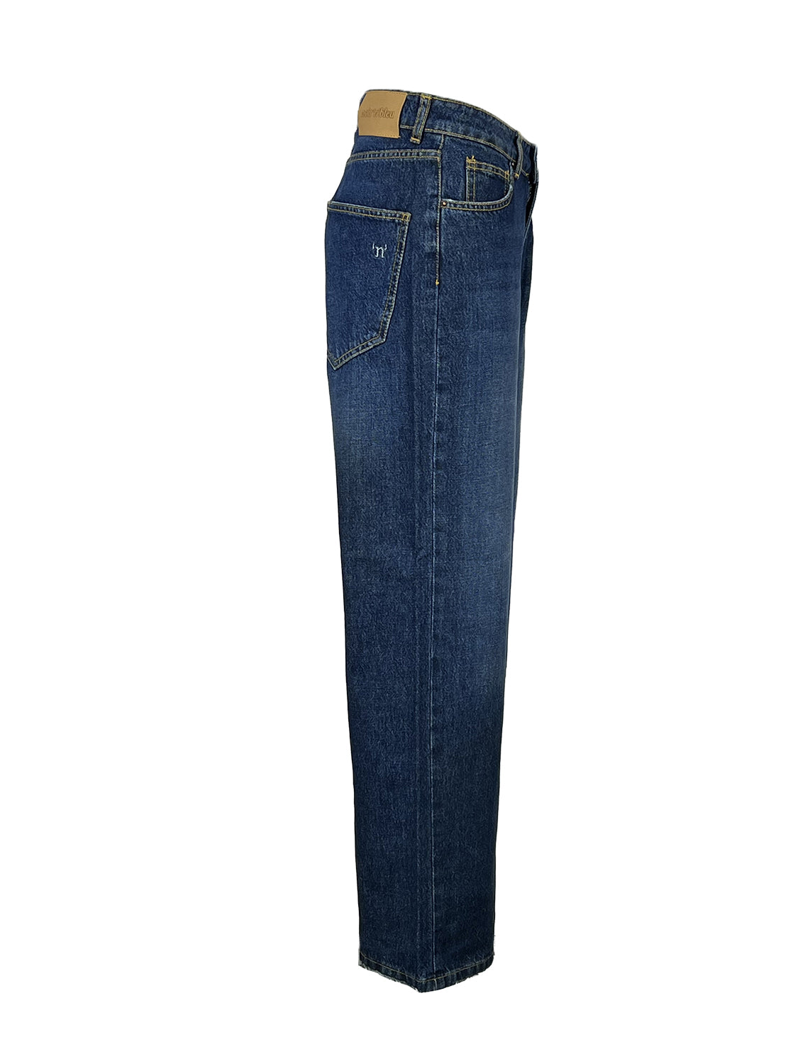 NOIR’N’BLEU ARIA-L331 Jeans Donna Blu Stone Washed Gamba Larga Vita Alta Made in Italy