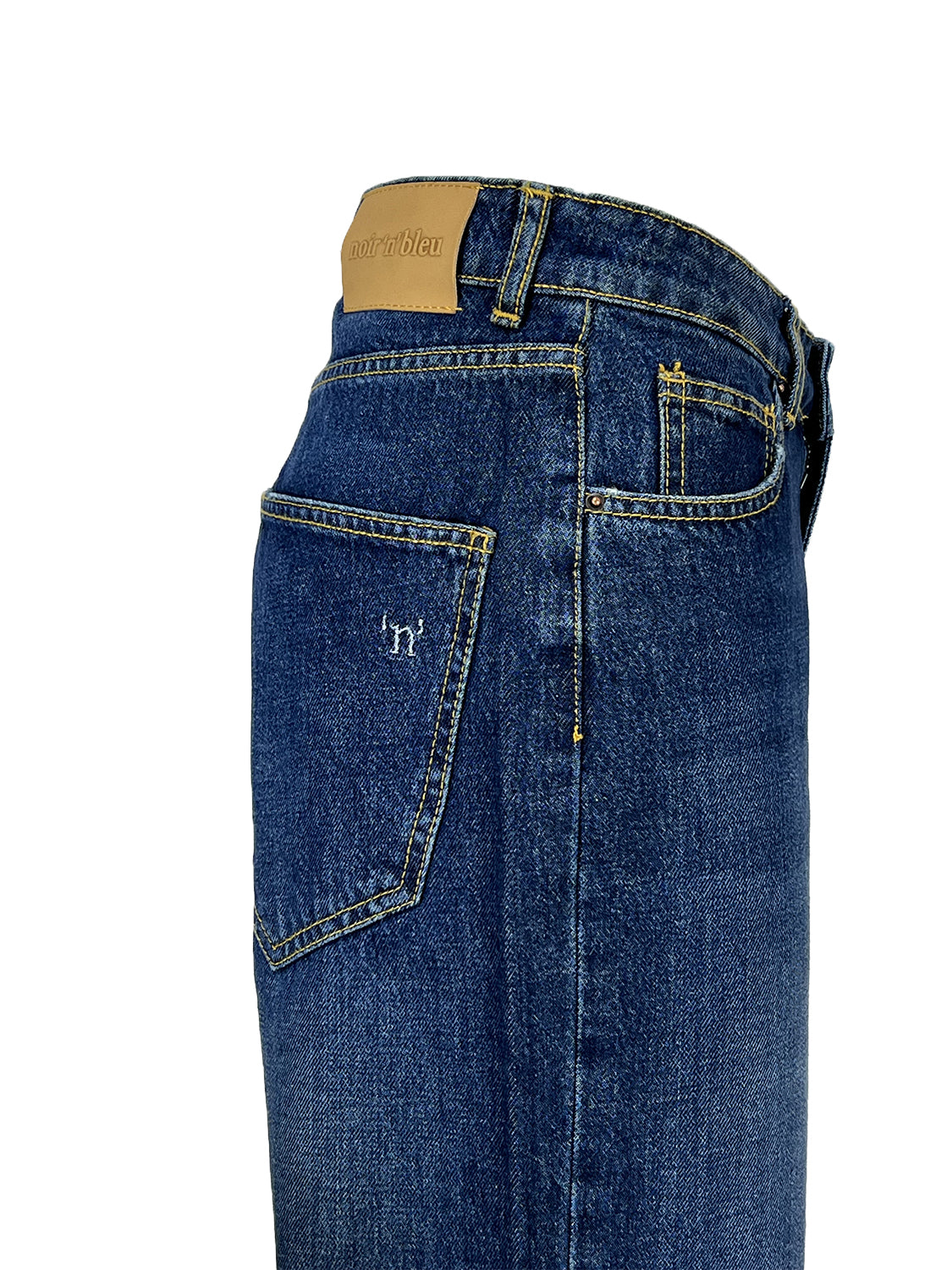 NOIR’N’BLEU ARIA-L331 Jeans Donna Blu Stone Washed Gamba Larga Vita Alta Made in Italy
