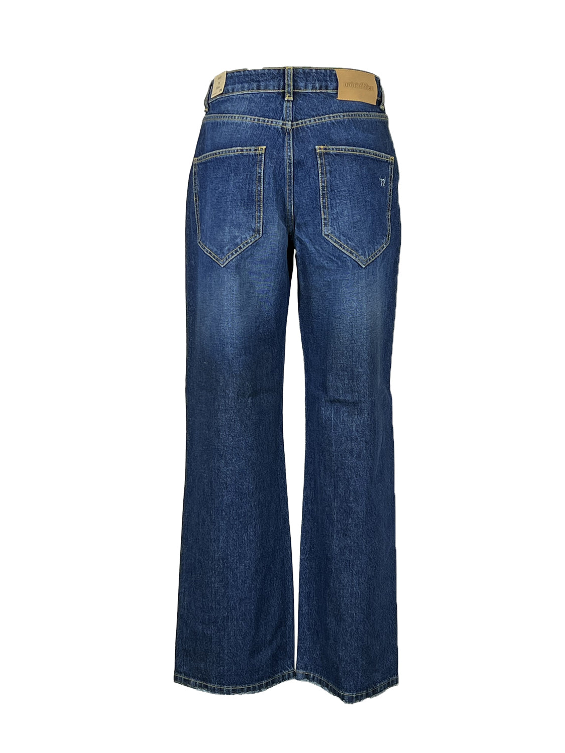 NOIR’N’BLEU ARIA-L331 Jeans Donna Blu Stone Washed Gamba Larga Vita Alta Made in Italy