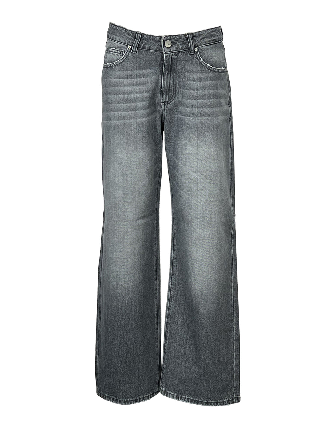 NOIR’N’BLEU ARIA-13 Jeans Donna Grigio Stone Washed Gamba Larga Vita Alta Made in Italy