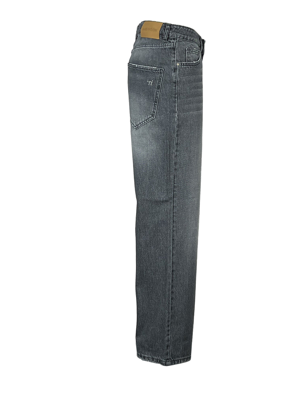 NOIR’N’BLEU ARIA-13 Jeans Donna Grigio Stone Washed Gamba Larga Vita Alta Made in Italy