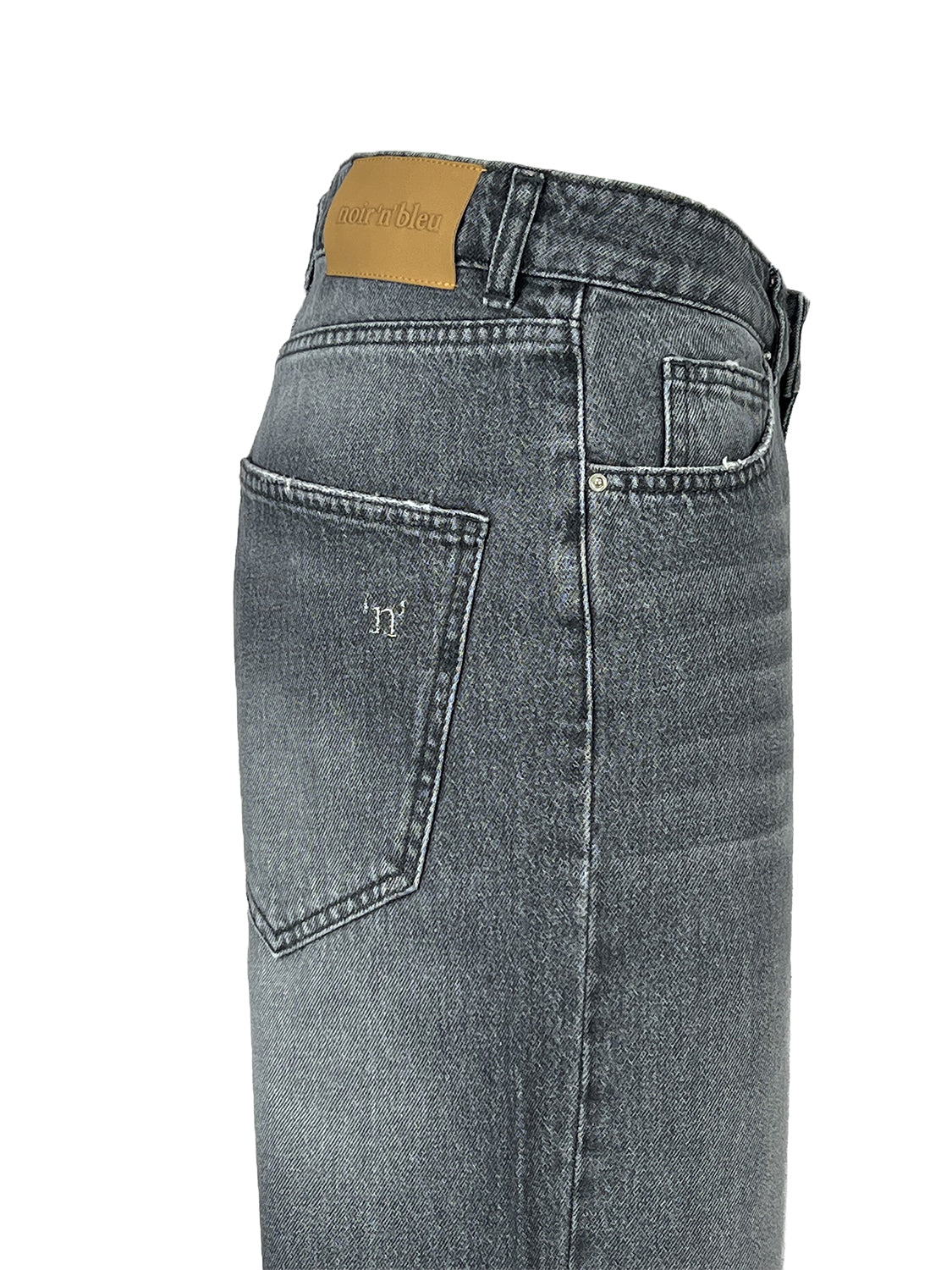 NOIR’N’BLEU ARIA-13 Jeans Donna Grigio Stone Washed Gamba Larga Vita Alta Made in Italy