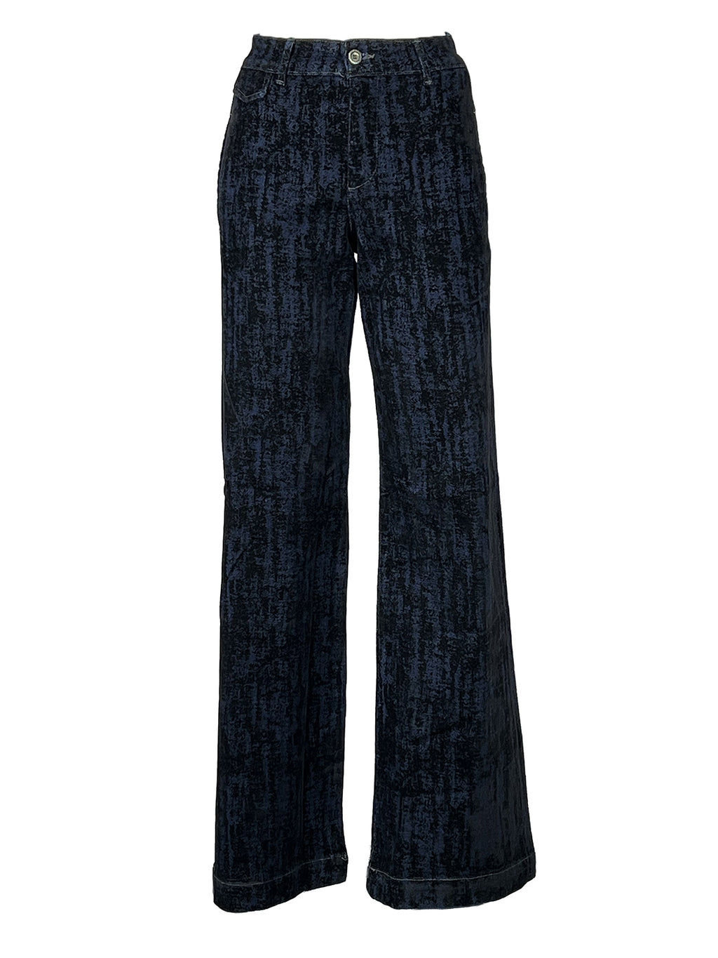 NOIR’N’BLEU ARIANE CHINOS-39 Jeans Palazzo Donna Floccato Denim Blu/Nero Made in Italy