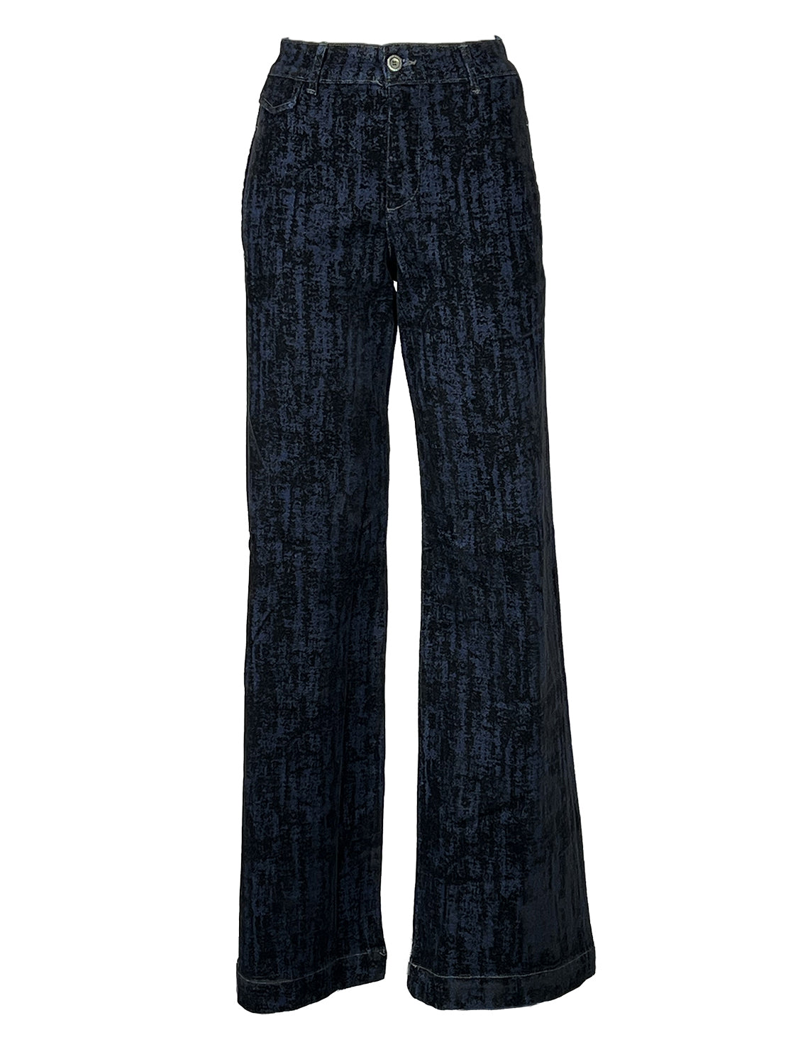 NOIR’N’BLEU ARIANE CHINOS-39 Jeans Palazzo Donna Floccato Denim Blu/Nero Made in Italy