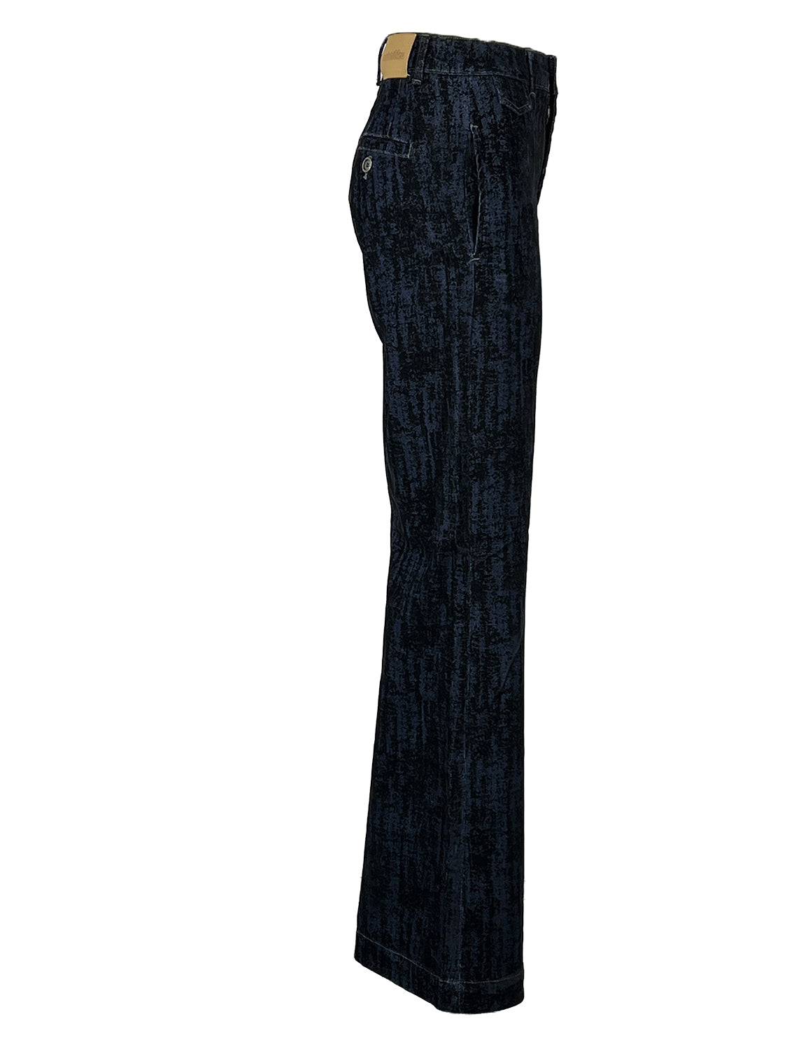NOIR’N’BLEU ARIANE CHINOS-39 Jeans Palazzo Donna Floccato Denim Blu/Nero Made in Italy
