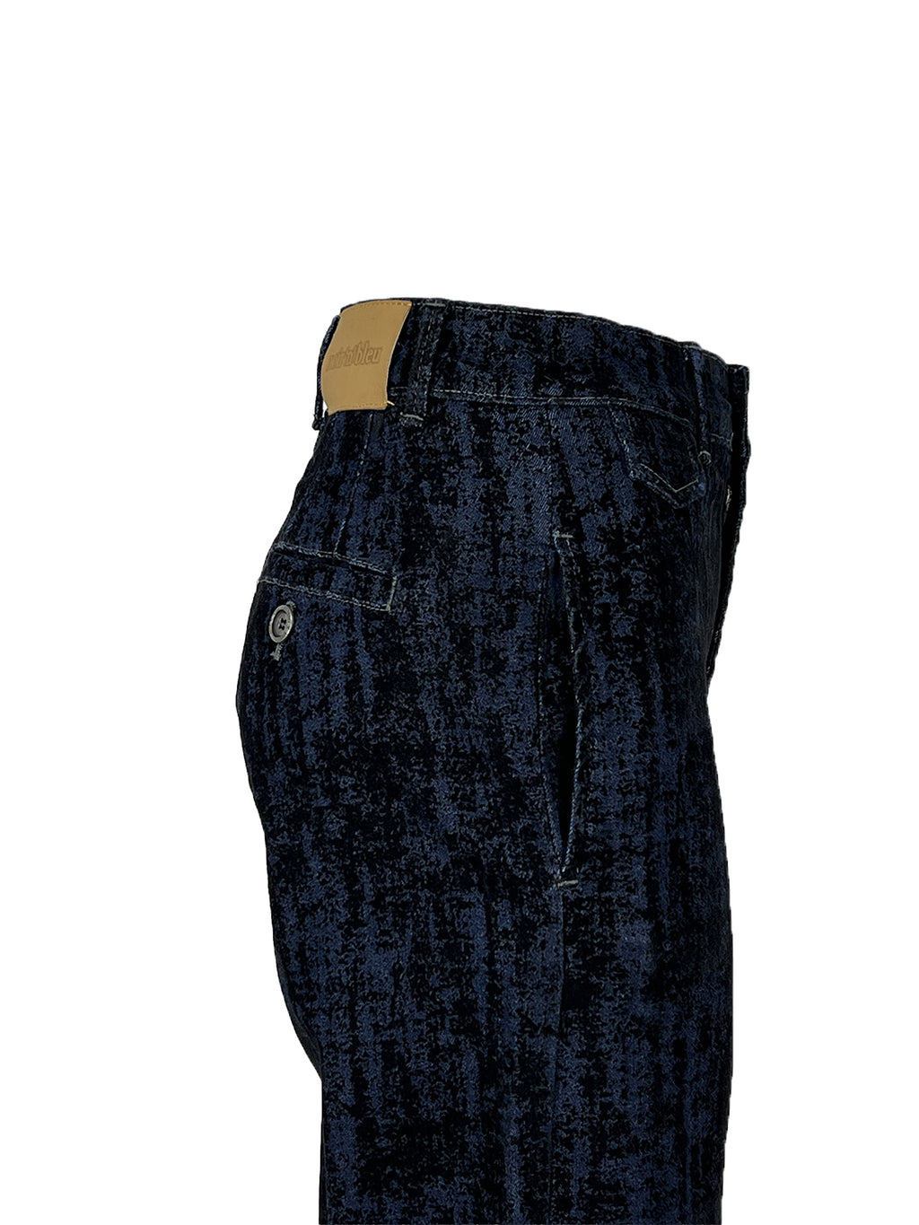 NOIR’N’BLEU ARIANE CHINOS-39 Jeans Palazzo Donna Floccato Denim Blu/Nero Made in Italy