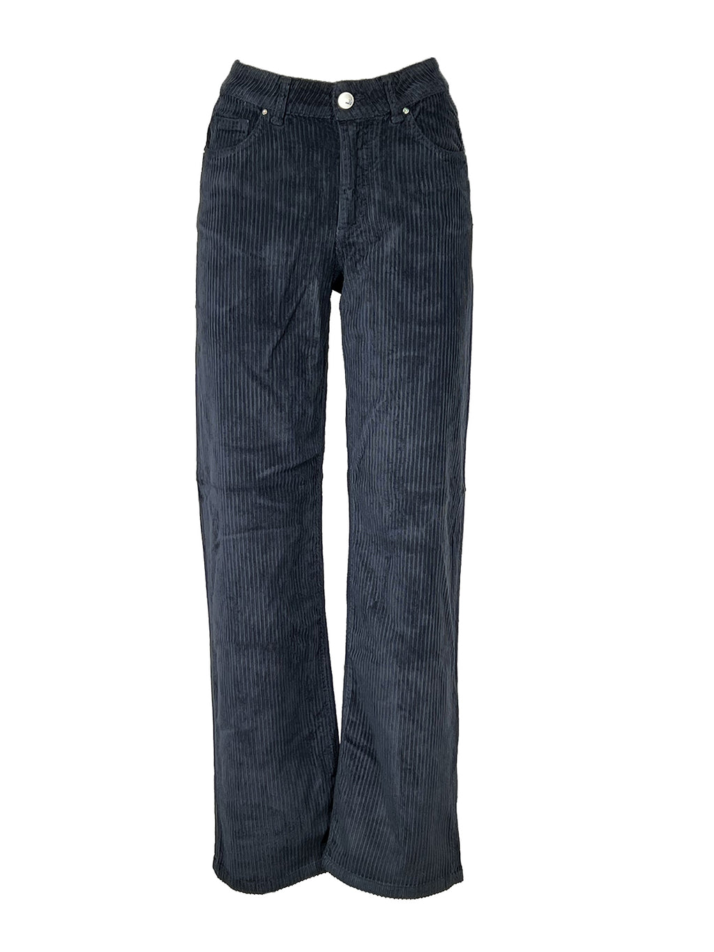 NOIR’N’BLEU ARIA-12 Jeans Donna Velluto Costa Francese Blu Gamba Larga Made in Italy