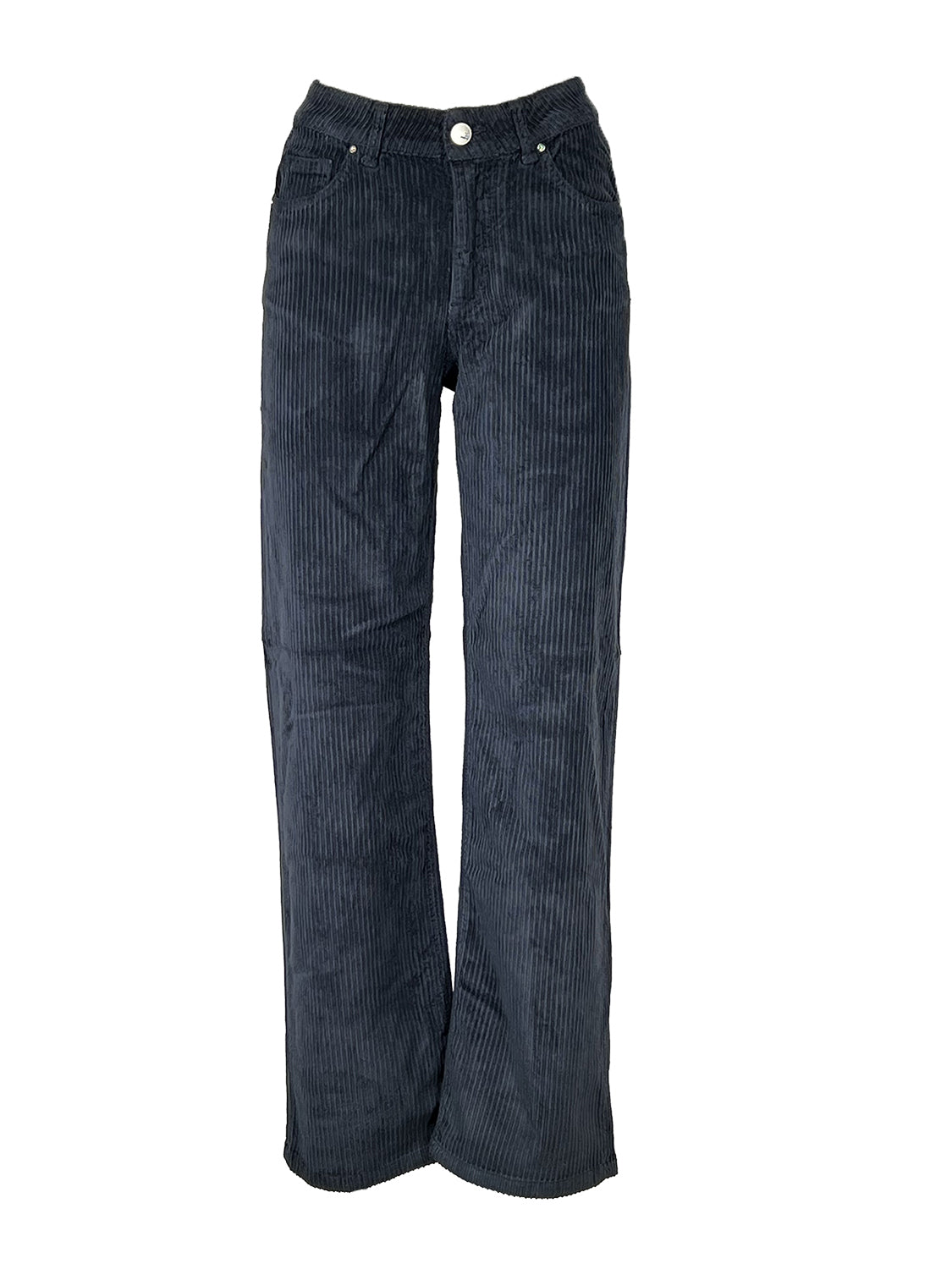 NOIR’N’BLEU ARIA-12 Jeans Donna Velluto Costa Francese Blu Gamba Larga Made in Italy