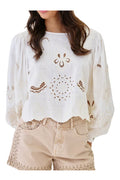 NEKANE LX.WERET-000001 blusa donna ecrù ricami cropped viscosa lino