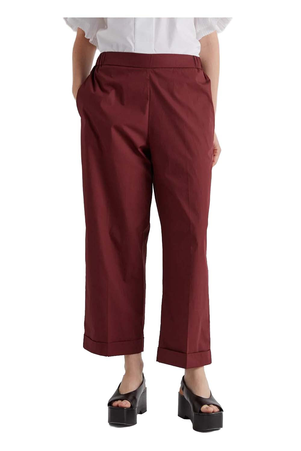 MEIMEIJ M6EA29 pantalone donna brandy cotone risvolto Made in Italy