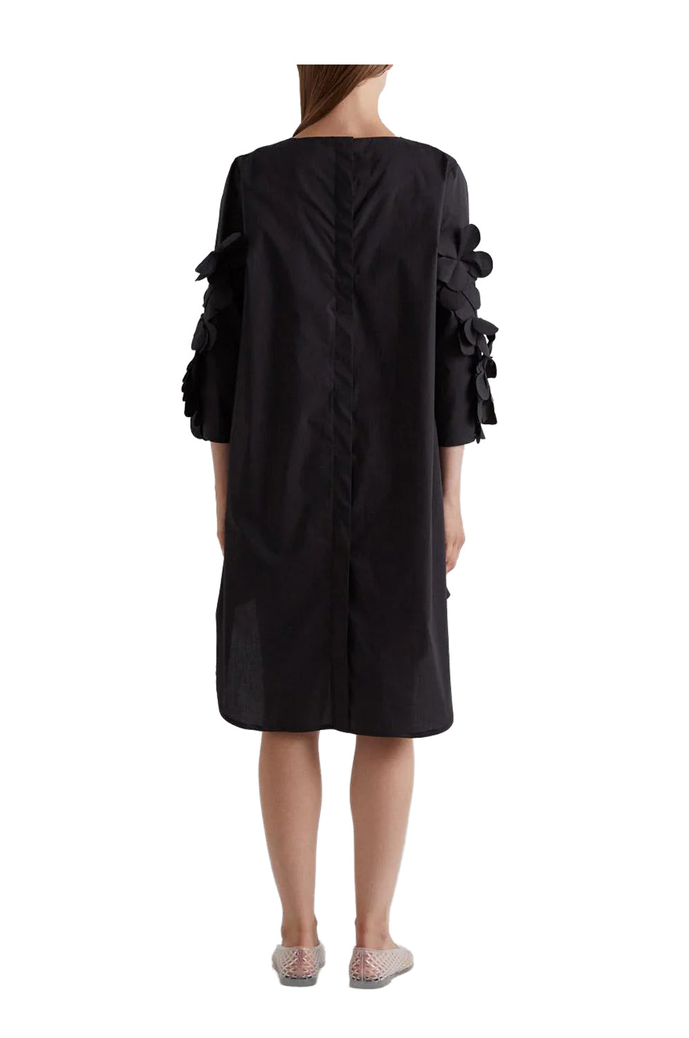 MEIMEIJ M6EA49 abito donna nero con apllicazioni fiori sulle maniche Made in Italy (Copia)
