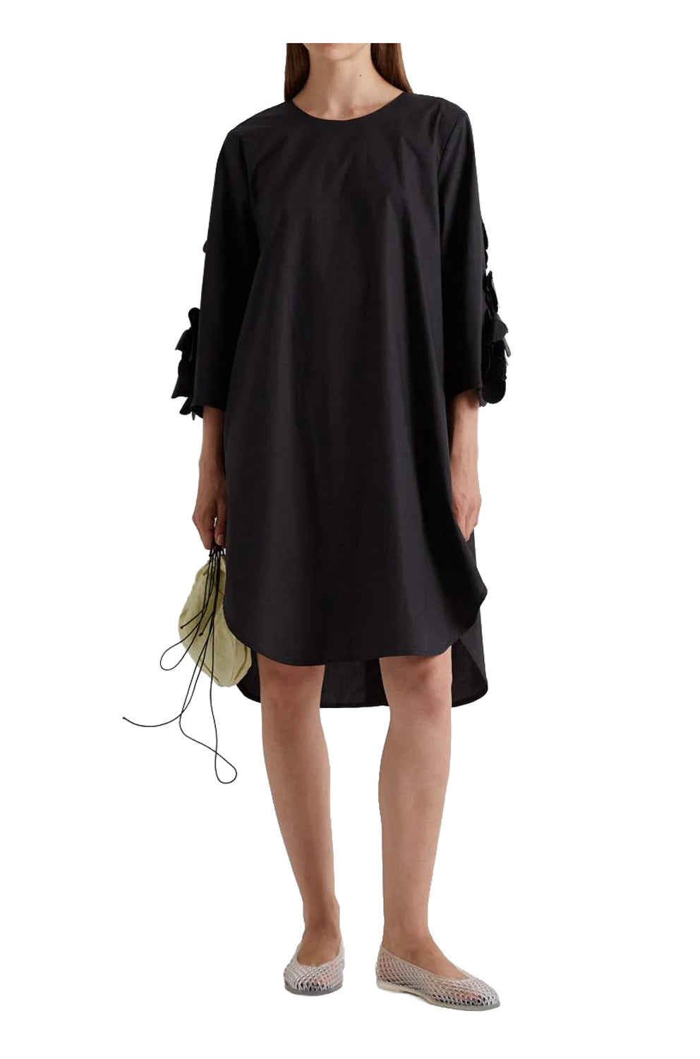 MEIMEIJ M6EA49 abito donna nero con apllicazioni fiori sulle maniche Made in Italy (Copia)