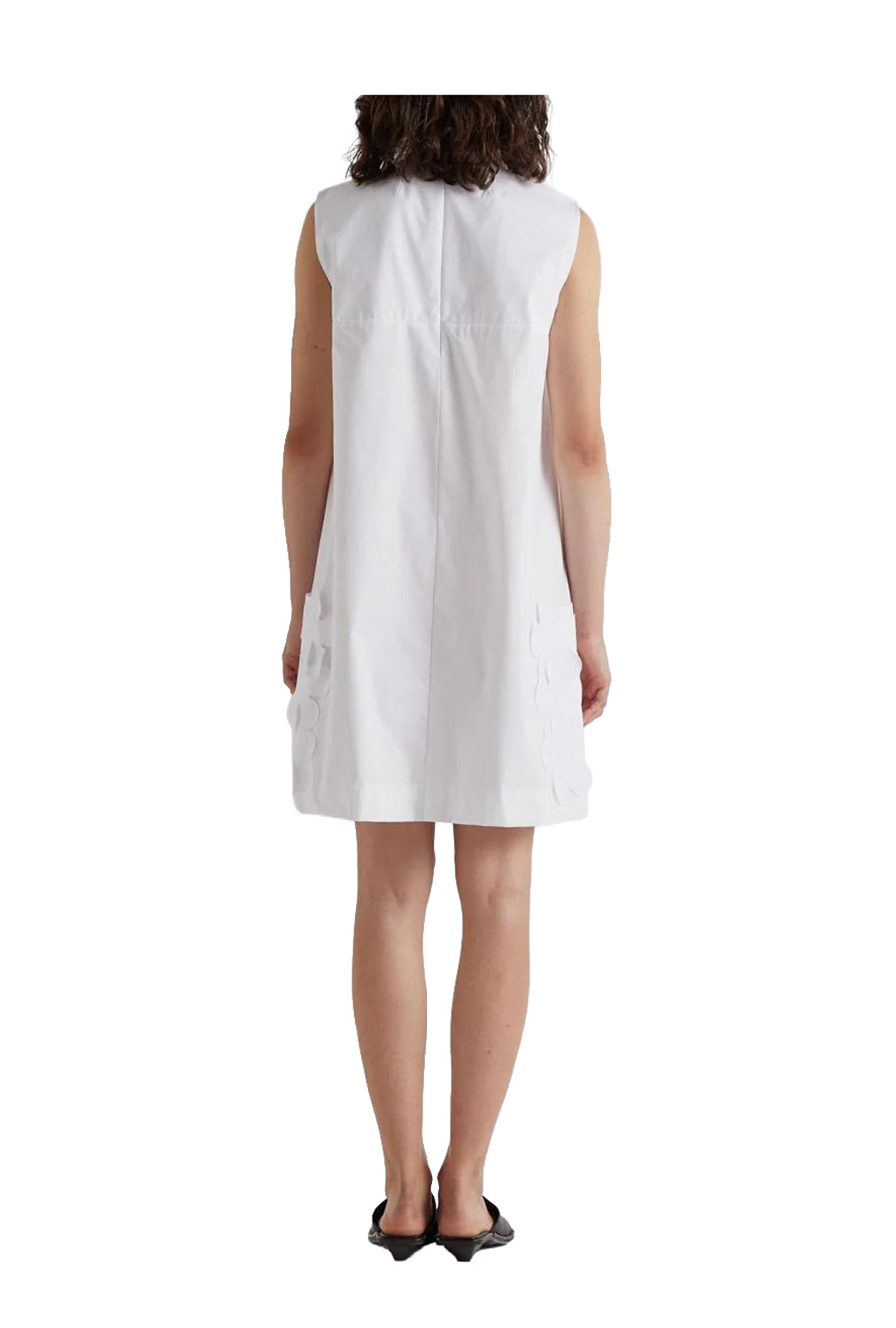MEIMEIJ M6EA73 abito donna cotone bianco con apllicazioni fiori sulle tasche Made in Italy