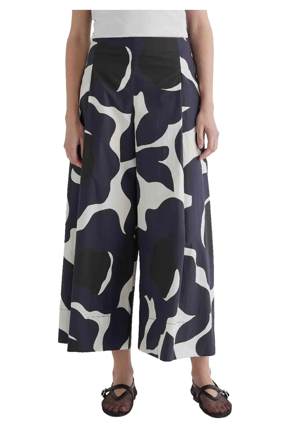 MEIMEIJ M6PAH3 pantalone donna largo fantasia blu/nero/bianco Made in Italy