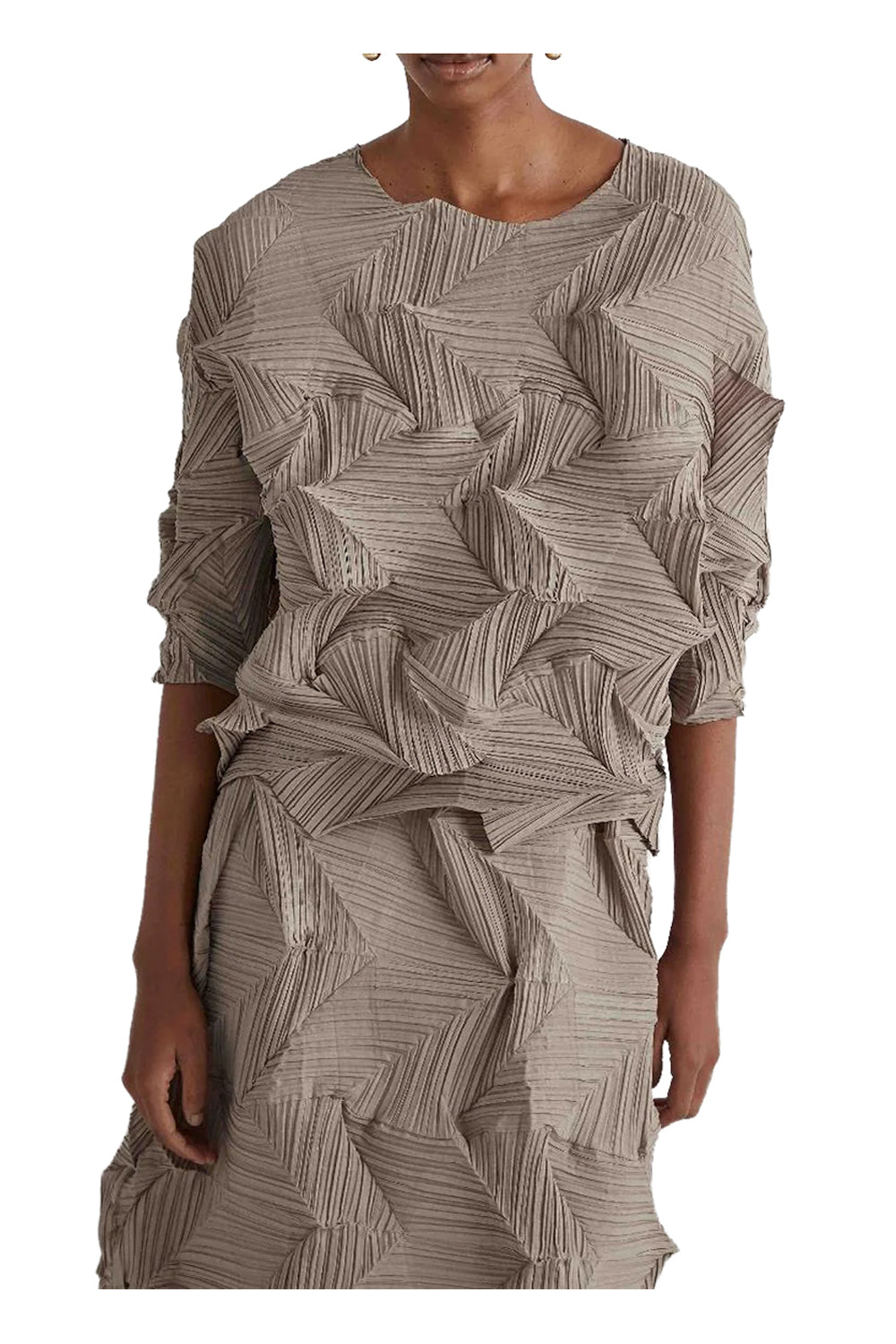 MEIMEIJ M6PY04 blusa donna tortora plissé a fisarmonica