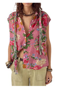 MAISON HOTEL Camicia Donna Righe Bianco Rosso Floreale Lucas