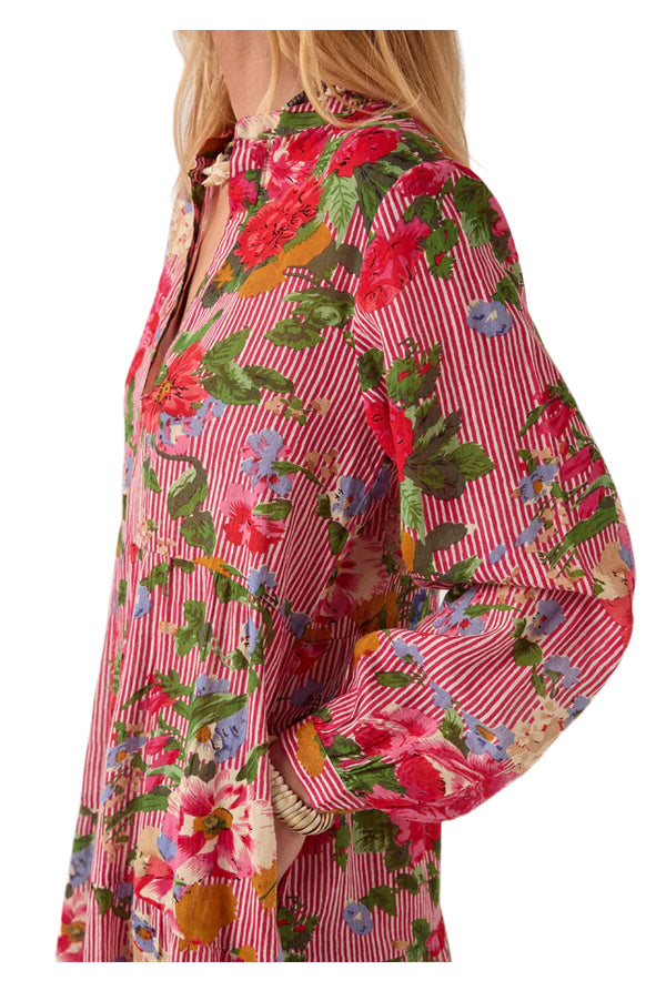 MAISON HOTEL Abito Donna Righe Bianco Rosso Floreale Beatrice