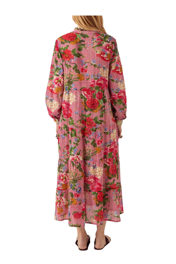 MAISON HOTEL Abito Donna Righe Bianco Rosso Floreale Beatrice