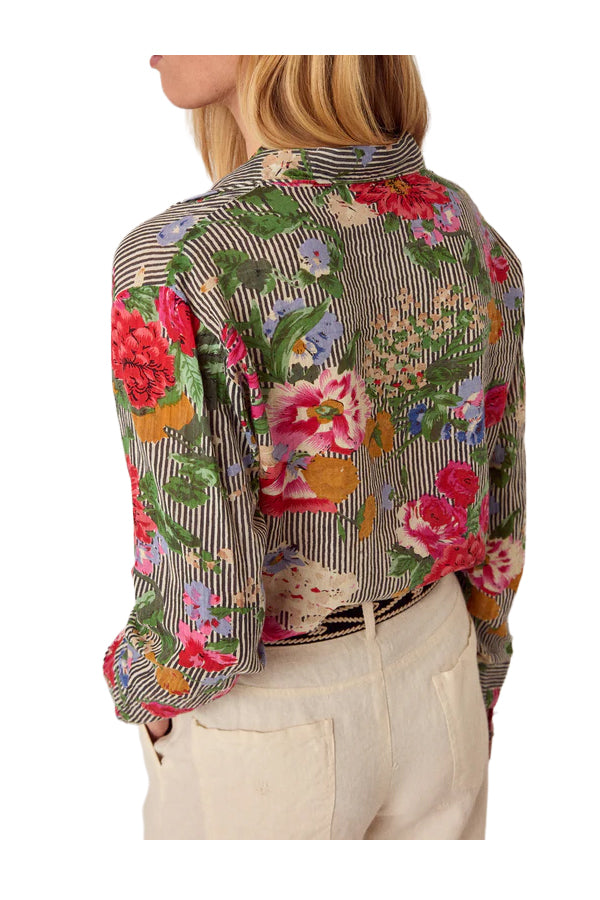 MAISON HOTEL Camicia Donna Righe Avorio Nero Floreale Piti