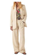 MAISON HOTEL Pantalone Donna Avorio Ricami Otto Cotone Lino