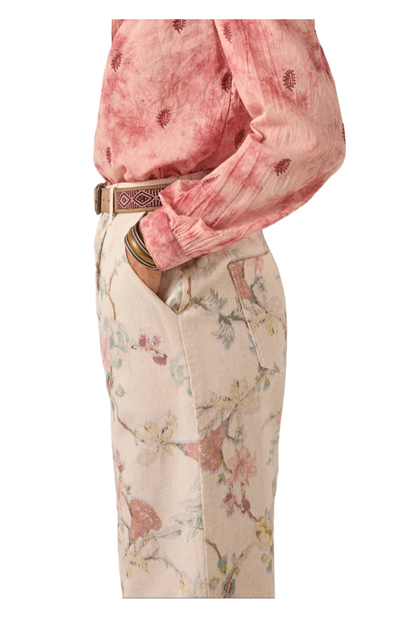 MAISON HOTEL Pantalone Donna Avorio Floreale Multicolor Lirio