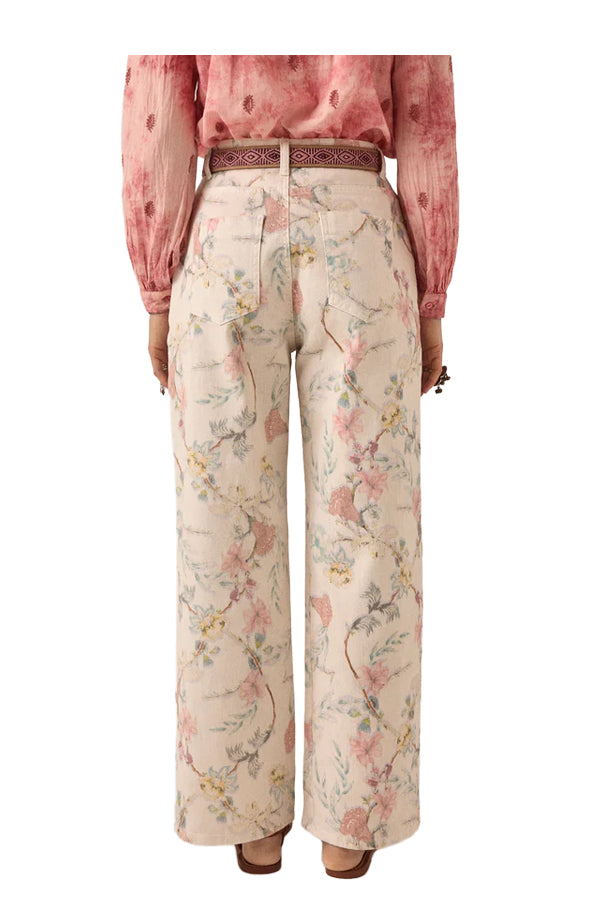 MAISON HOTEL Pantalone Donna Avorio Floreale Multicolor Lirio