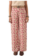 MAISON HOTEL ANGUS pantalone donna floreale panna rosa lino