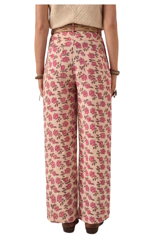 MAISON HOTEL ANGUS pantalone donna floreale panna rosa lino
