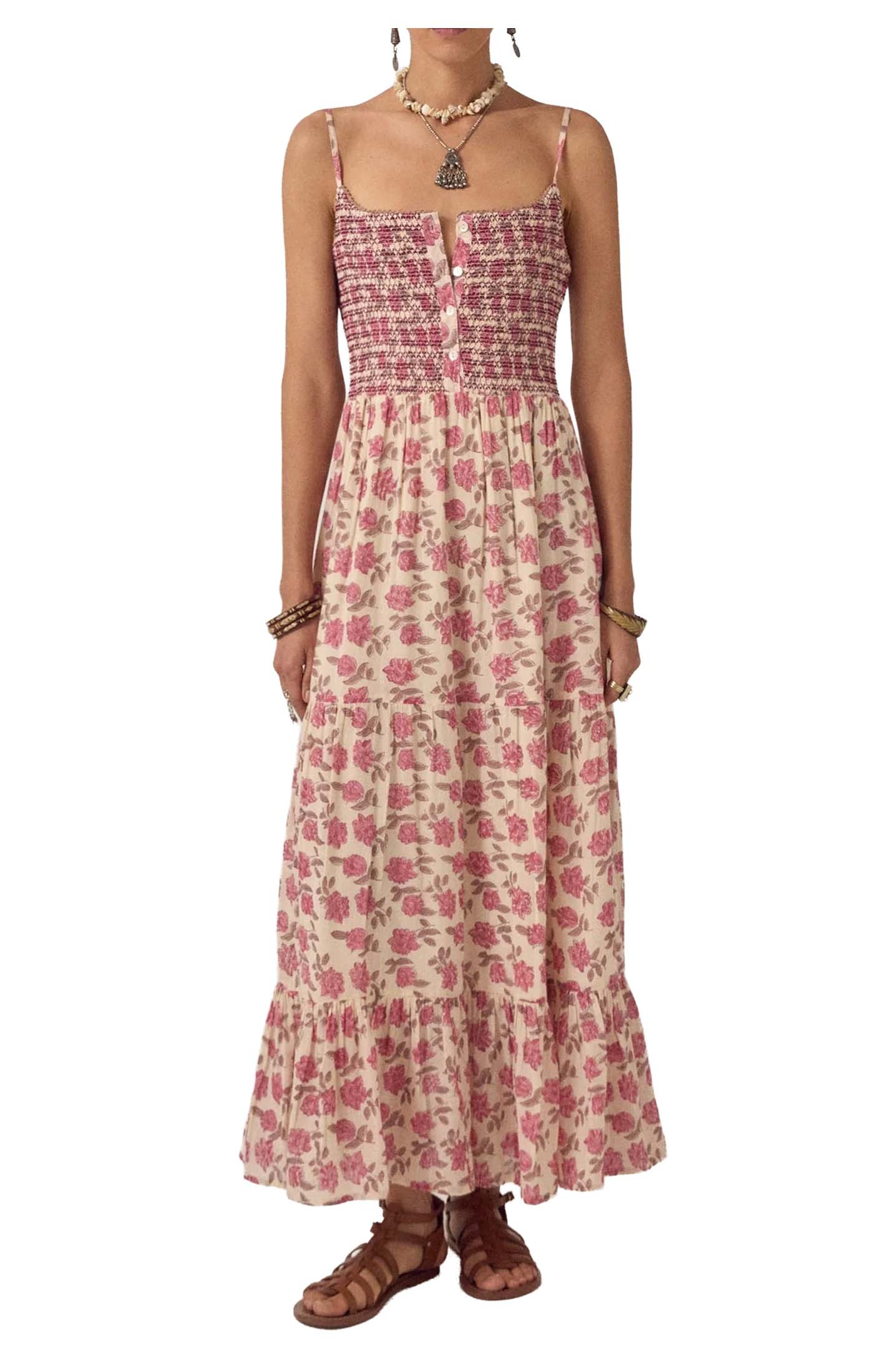 MAISON HOTEL ZARA abito donna floreale panna rosa cotone