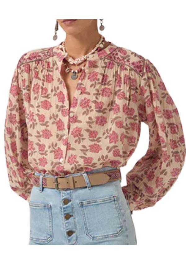 MAISON HOTEL LENNOX camicia donna floreale panna rosa cotone