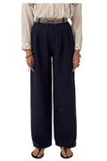 MAISON HOTEL Pantalone Donna Blu Ricami OTTO Cotone Lino